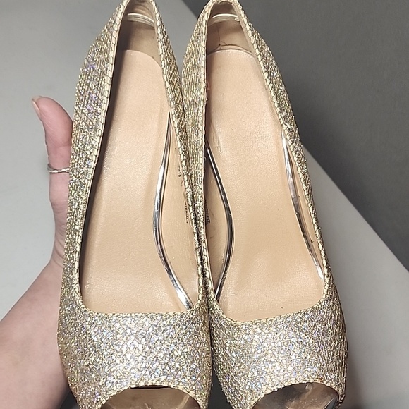 David\'s Bridal Glitter Peep-Toe Heels